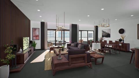 Visualização digital de espaço com staging e render 3D
